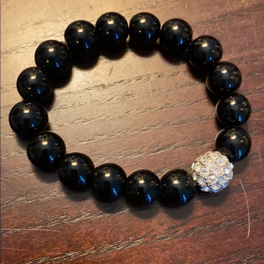 Stella and Dot black bracelet with rhinestone